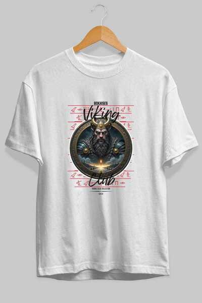 Ankhises Tricou Viking Mythology 7 cu imprimeu frontal, alb, supradimensionat...