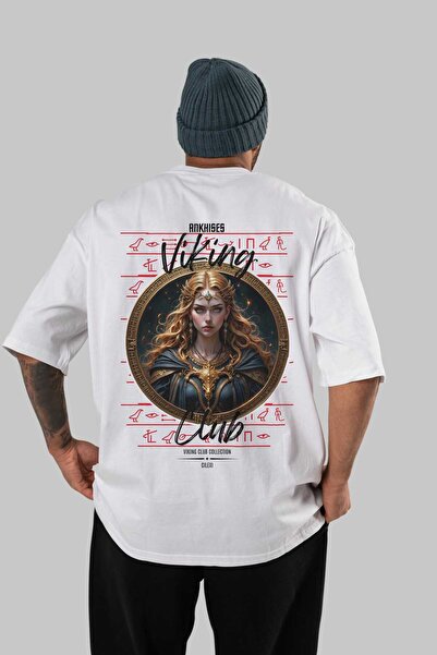 Ankhises Tricou Freya cu imprimeu pe spate, alb, supradimensionat, pentru băr...