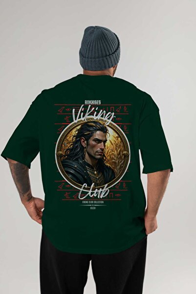 Ankhises Viking Mythology 2 Back Printed Green Oversize T-Shirt Men Women Cot...