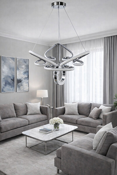 TREND KAFKAS gümüş taç kristal halkalı modern LED avize