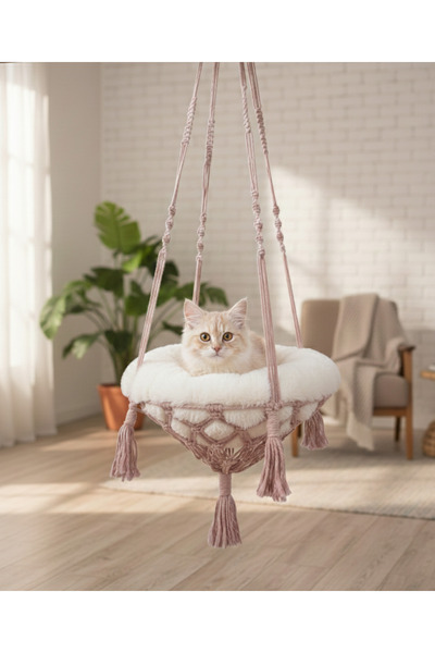 Patilemece Makrome El Örgüsü Peluş Minderli Kedi Köpek Yatağı