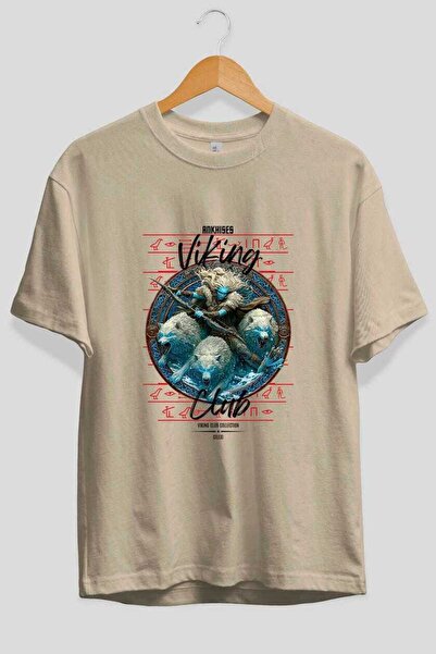 Ankhises Skadi front Štampano bež Oversize kroj T-shirt muškarci žene Pamuk o...