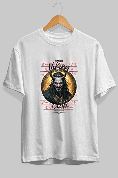 Ankhises Loke 1 Front Printed White Oversize T-Shirt Men's Women's Cotton Cre...