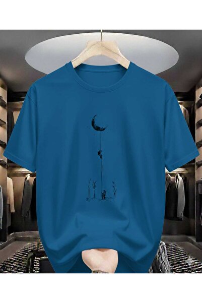 YK WEAR تي شيرت "تي شيرت كبير الحجم مطبوع عليه القمر ورائد الفضاء للجنسين بطب...