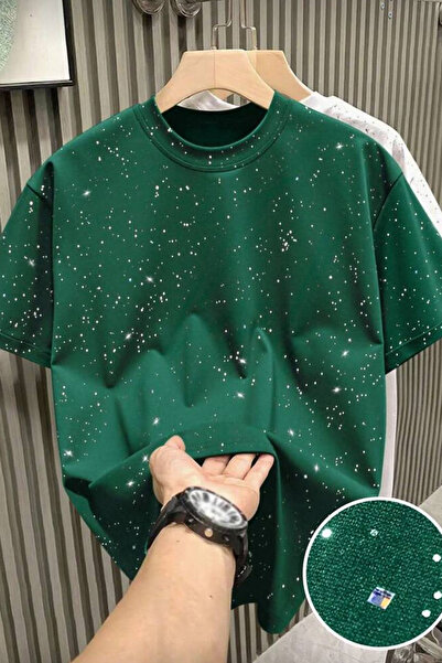 İlayda Toprak Μπλουζάκι Shine Green Glitter με κοντά μανίκια σε oversized γραμμή