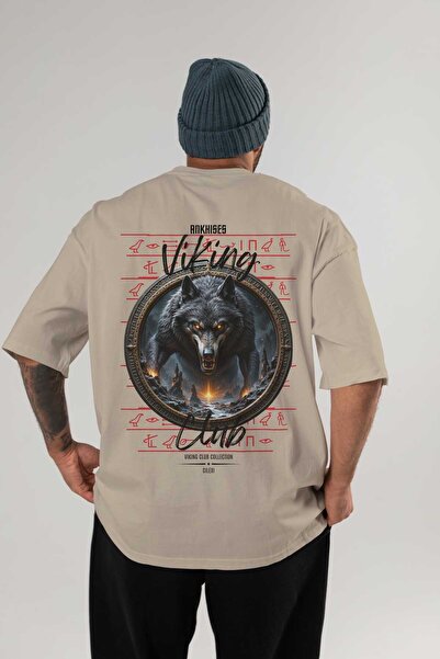 Ankhises Viking Mythology 28 Back Printed Beige Oversize T-Shirt Men Women Co...