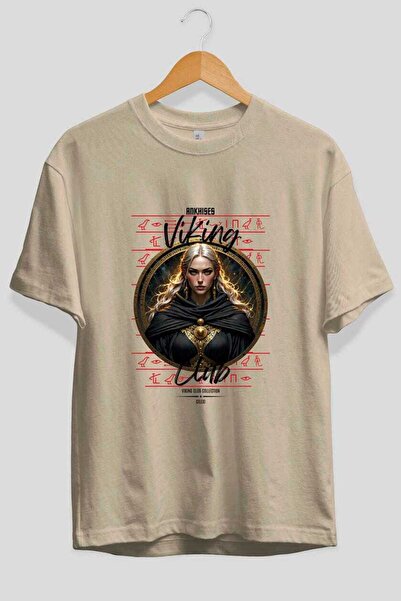 Ankhises Viking Mythology 4 Pre-Printed Beige Oversize T-Shirt Men Women Cott...