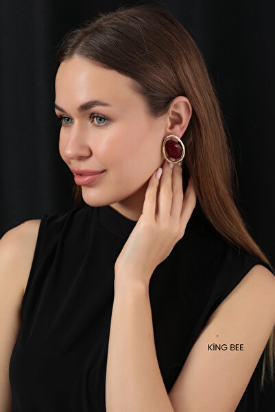 King Bee Internally Glittered Moire Amber Effect Gold Framed Designer Earring...