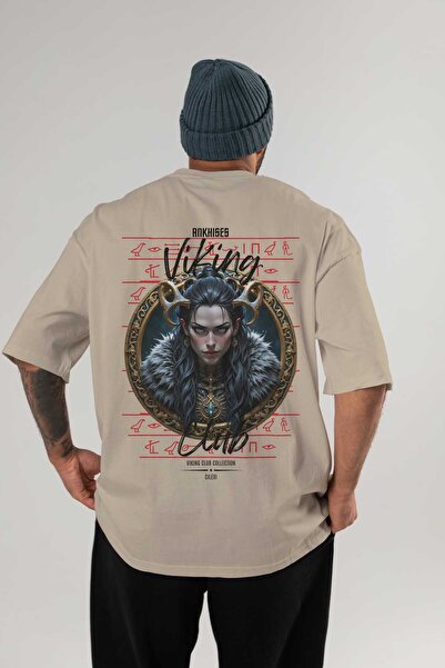 Ankhises Viking Mythology 18 Back Printed Beige Oversize T-Shirt Men Women Co...