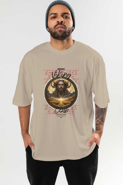 Ankhises Viking Mythology 3 Pre-Printed Beige Oversize T-Shirt Men Women Cotton Crew Neck T-Shirt