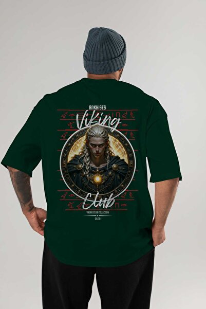Ankhises Viking Mythology 14 Back Printed Green Oversize T-Shirt Men Women Co...