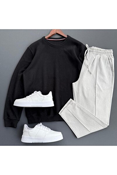 Beylerce Pulover din material tricotat + Pantaloni tip waffle, set de 2 piese