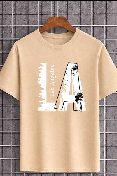 New Shine La Printed Unisex Beige T-Shirt