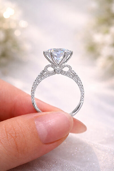 Store Işıltılı Pırlanta Montür 14 Ayar Beyaz Altın Kaplama Gümüş Tektaş Yüzük