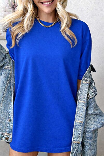 New Shine Solid Color Saks Blue T-Shirt