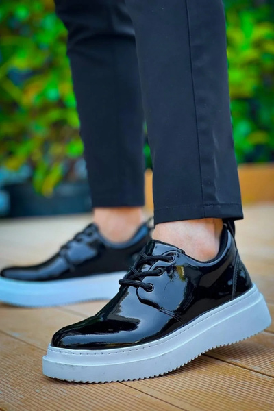 Generic Brand KB-X3 Black Patent Leather Lace-up Casual Men's Shoes