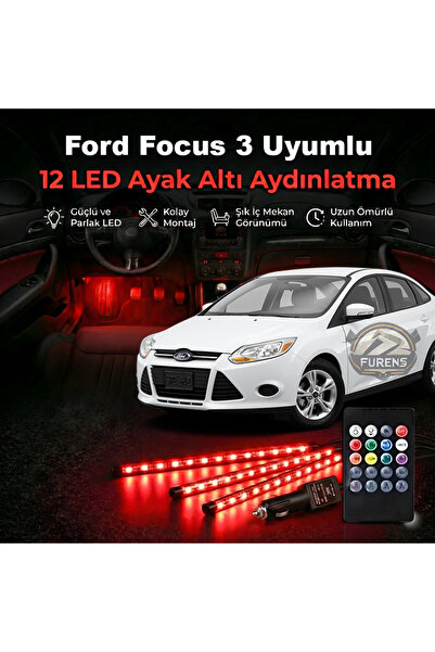 STS Oto Aksesuar Ford Focus 3 Uyumlu RGB Ayak Altı LED 12 Led Kumandalı Müzik...