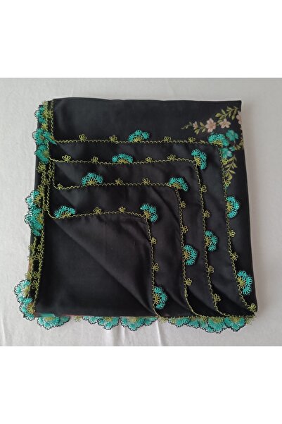 REYYAN CENK El Yapımı Cenk Siyah-Su Yeşili Rengi İğne Oyası Tülbent - Çeyizli...