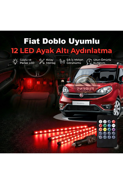 STS Oto Aksesuar Fiat Doblo RGB Ayak Altı LED 12 Led Kumandalı Müzik Duyarlı ...
