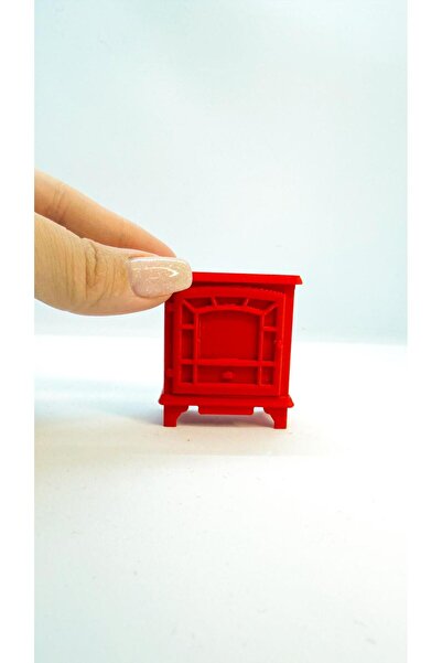 troyaart3d Minyatür Kırmızı Soba – Dekoratif Mini Şömine Bebek Evi (5 cm)