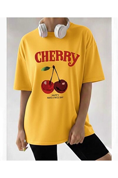 New Shine Cherry Printed Yellow T-Shirt