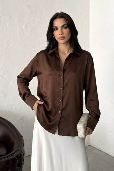 AKD Atelier Women Shirt Satin Stylish Gold Button Long Sleeve Off Shoulder Shirt