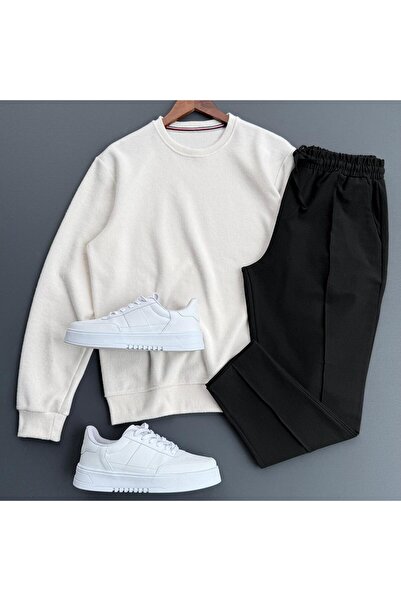 Beylerce Pulover din material tricotat + Pantaloni tip waffle, set de 2 piese