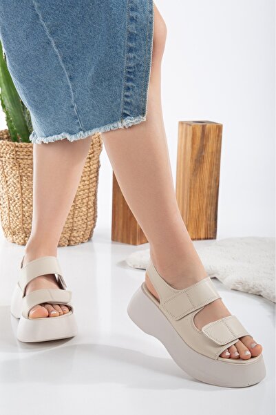 miss fırat Women's Wedge Heel Velcro Sandals