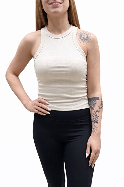 GizSu Butik Ribbed Athlete T-Shirt-Ecru