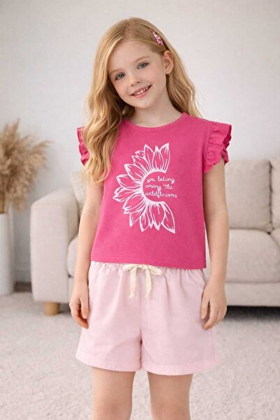 krm kerem bebe New Season Girl's Daisy Patterned Summer Suit