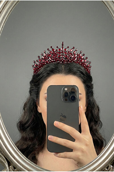 Massaltay تاج العروس المرصع بالأحجار الحمراء اللامعة، تاج الخطوبة والحناء، إك...