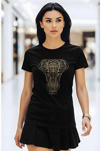 PARUNIV Celestial Elephant women's T-shirt, round collar, relaxed outfit