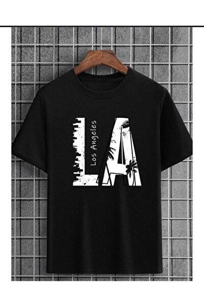New Shine La Printed Unisex Black T-Shirt