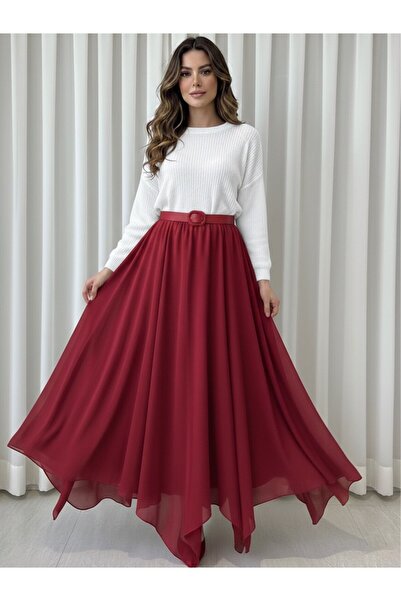 Fibula Şifon astarlı uzun asimetrik etek