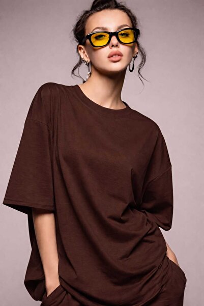 New Shine Solid Color Women's Brown T-Shirt