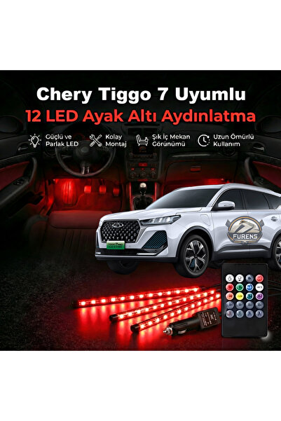STS Oto Aksesuar Chery Tiggo 7 Uyumlu RGB Ayak Altı LED 12 Led Kumandalı Müzi...