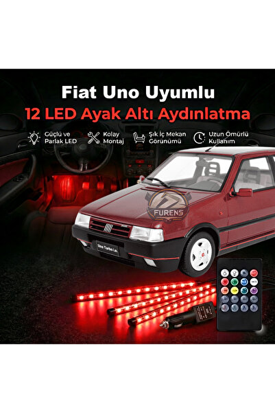 STS Oto Aksesuar Fiat Uno Uyumlu RGB Ayak Altı LED 12 Led Kumandalı Müzik Duy...