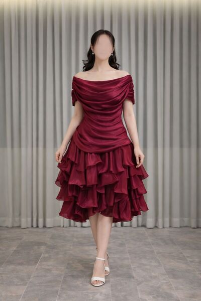 STYLENOVA Burgundy midi evening dress