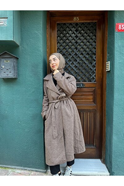 moda çağdaş Modern Oversize Herringbone Cashmere Coat