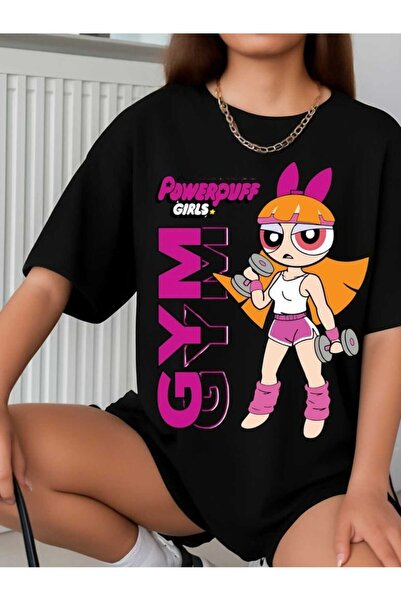 New Shine Powerpuff Girls Printed Black T-Shirt
