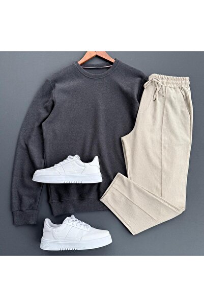 Beylerce Pulover din material tricotat + Pantaloni tip waffle, set de 2 piese