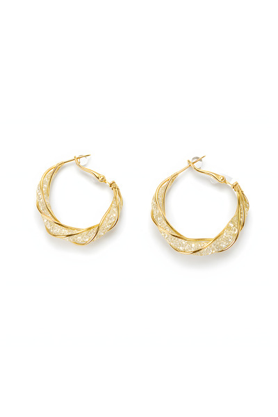 BUNILU Gold hoop earrings, gold plated copper, Zirconia, Mesh Braided Design