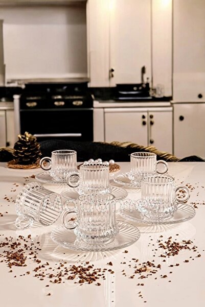 Empressco 12 Parça Çizgili Cam Kahve Fincan Takımı, 125cc, Şık ve Zarif Tasarım