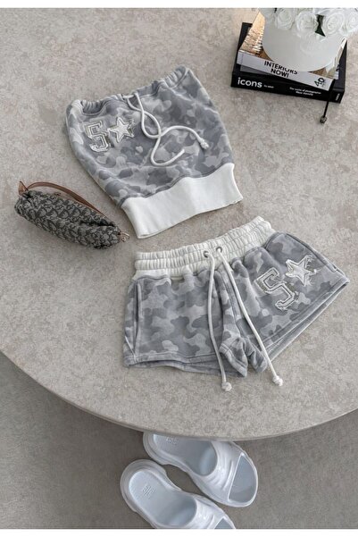 Violon Gray Camo Strapless Shorts Set