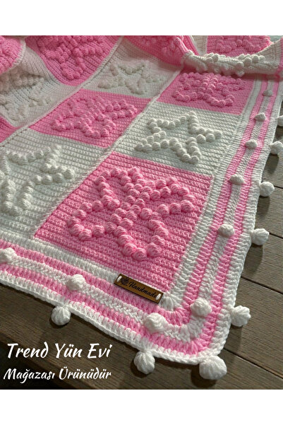TrendYünEvi El Örgüsü Bebek Battaniyesi (105cm x 100cm) Bebe İpi