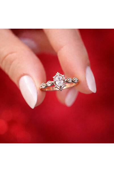 Store Vintage Rose Gold Özel Tasarım Işıklı kutusunda Gümüş Yüzük Tektaş