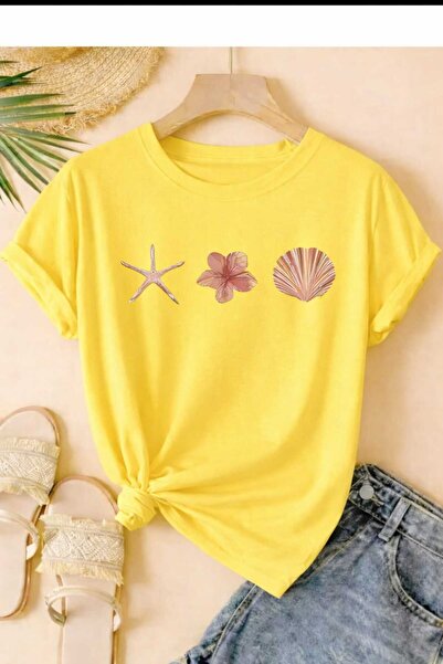 New Shine Sea Shell Printed Yellow T-Shirt