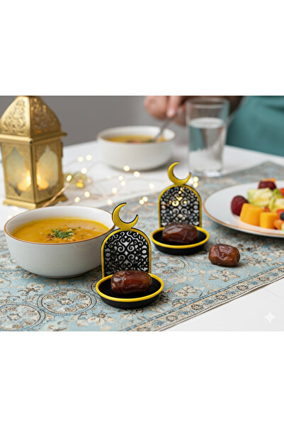 Razmo 6'lı Lüks Hilal Detaylı Hurmalık Seti Siyah İftar Sofrası Sunumluk