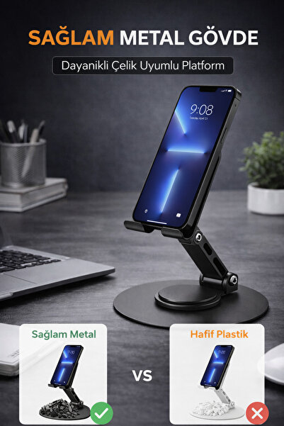 MİNGODAN 360° Döner Metal Telefon Standı | Katlanabilir Ayarlanabilir Masaüst...