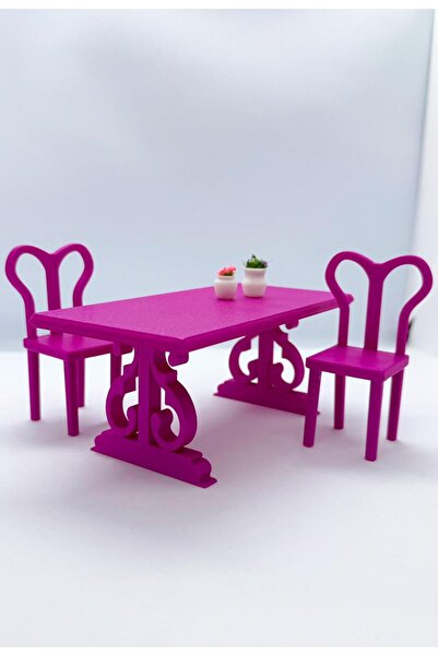 troyaart3d Minyatür Mor Yemek Masası Seti – 1 Masa + 4 Sandalye | Minyatür Be...